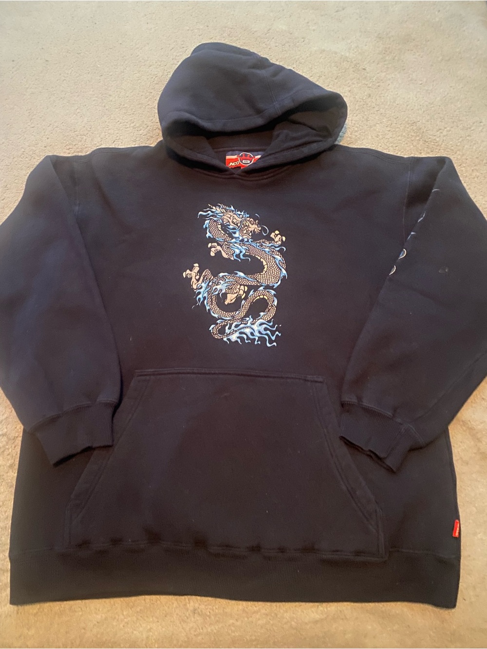 Vintage Y2K JNCO Double Sided Dragon Graffiti Black Hoodie